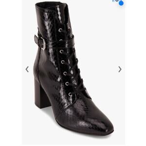 Aquatalia Fawne Black Leather Snakeskin Print Booties, 70mm